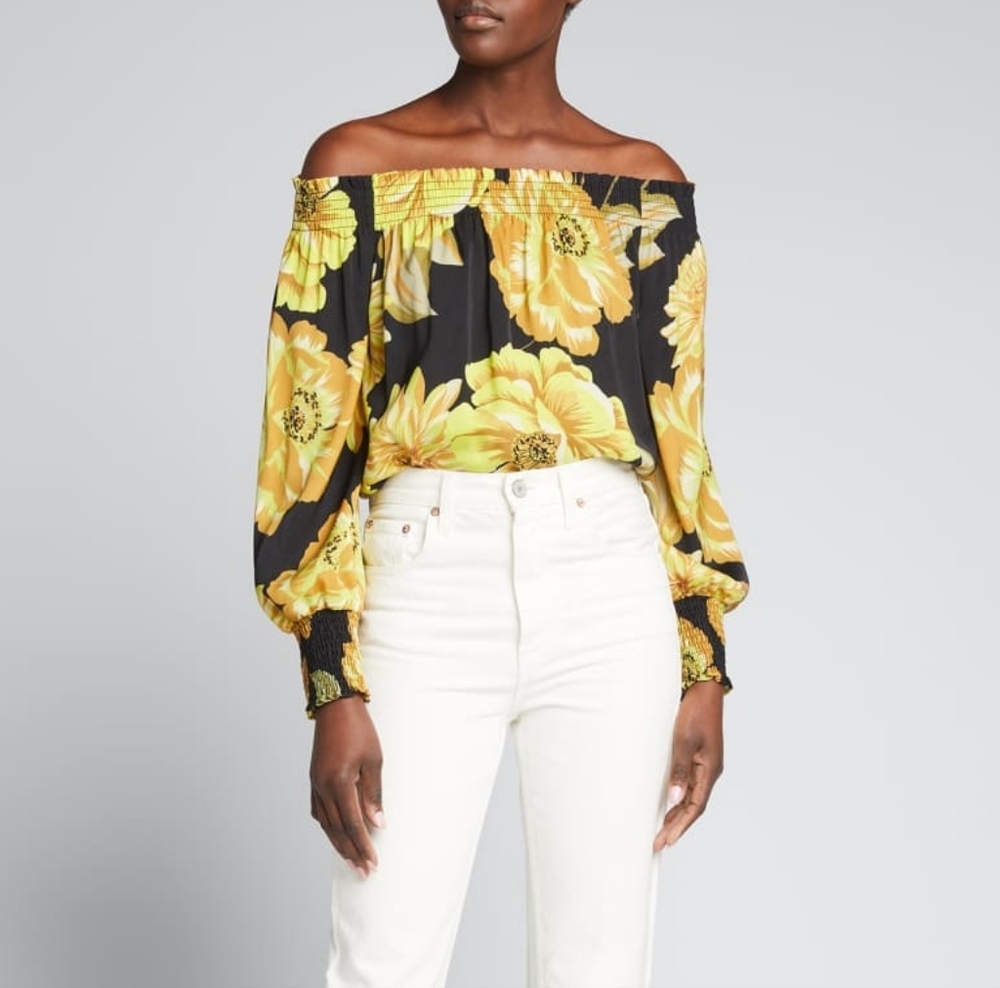 Kobi Halperin Naomi Floral Off-The-Shoulder Blouse in Yellow